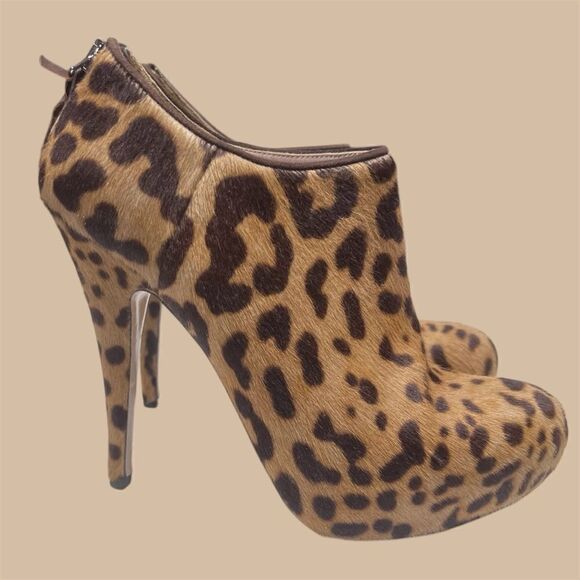 Miu Miu Leopard Print Ankle Bootie Brown Black High Heel 6 1/2 - Picture 2 of 11